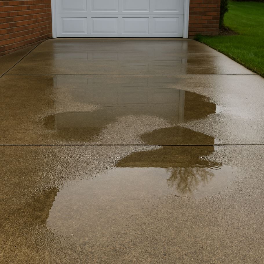 puddles on concrete driveway